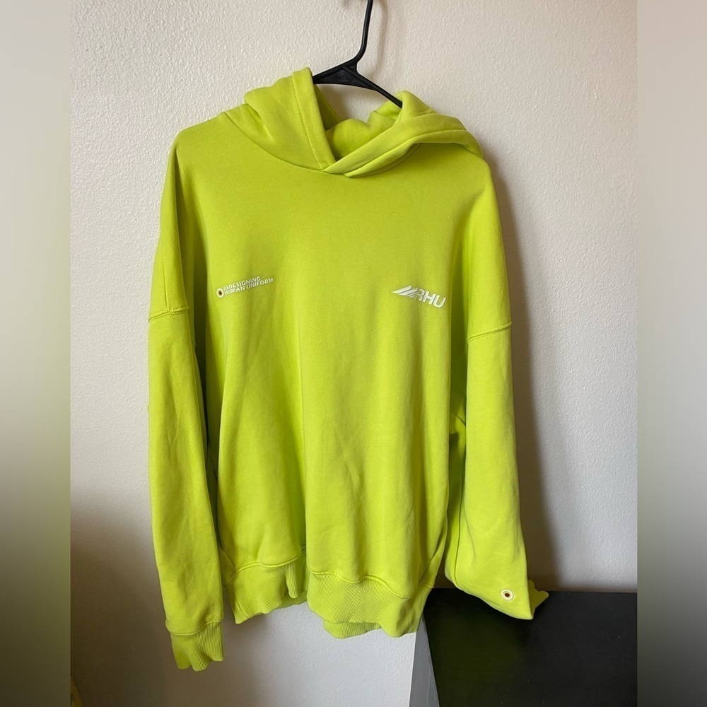 Zara x Rhuigi Men's Lime Green Hoodie Sweatshirt Size XL Pullover Streetwear - Picture 3 of 11